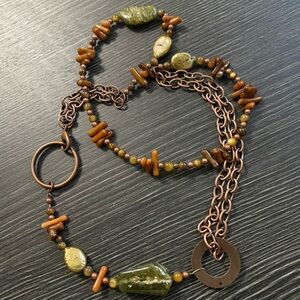Green and Brown Beaded  natural stone Necklace